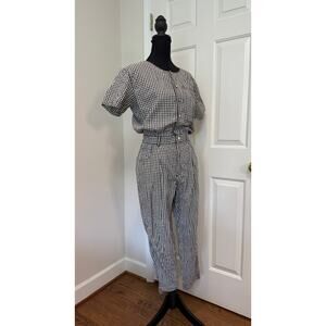 Lizwear Vintage 90's Black and White Gingham Short Sleeved Jumpsuit